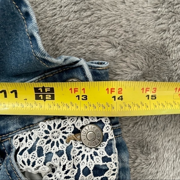 Justice Distressed Ripped Jean Super Skinny Overall Pants Lace Pocket Size 12 - Picture 7 of 9
